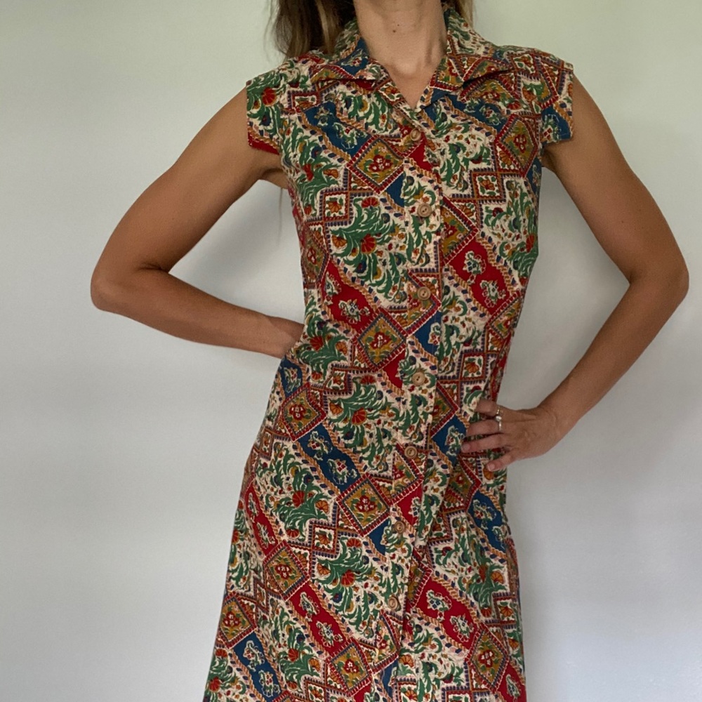 80s print button down dress